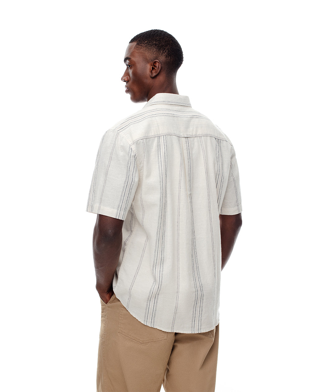 Camisa manga corta regular lino rayas hombre