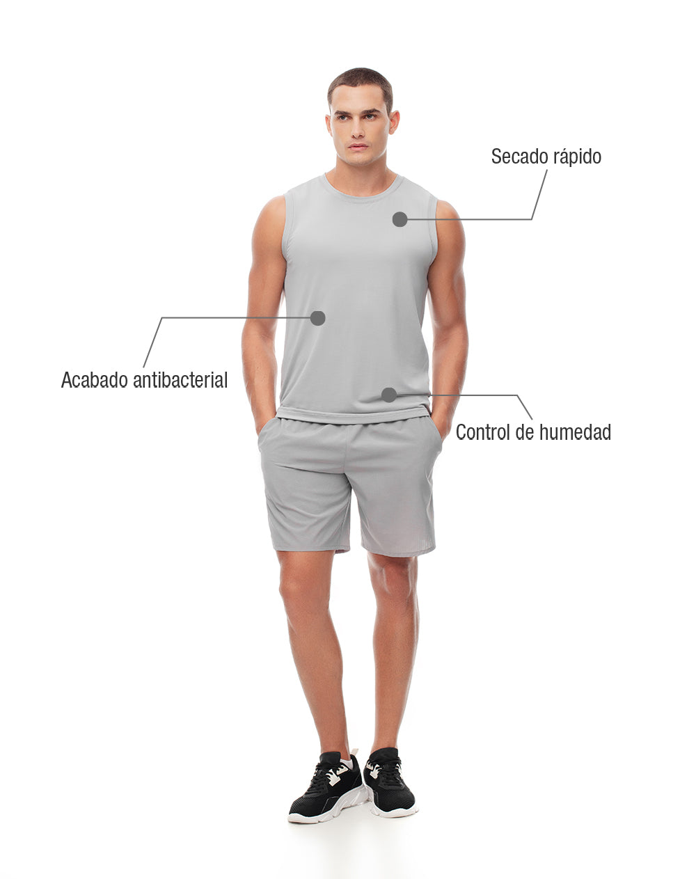 Camisilla deportiva antibacterial gris hombre