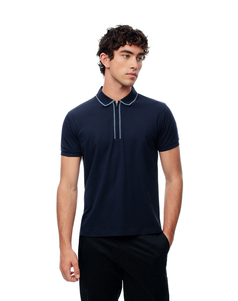 Polo half zip regular azul hombre
