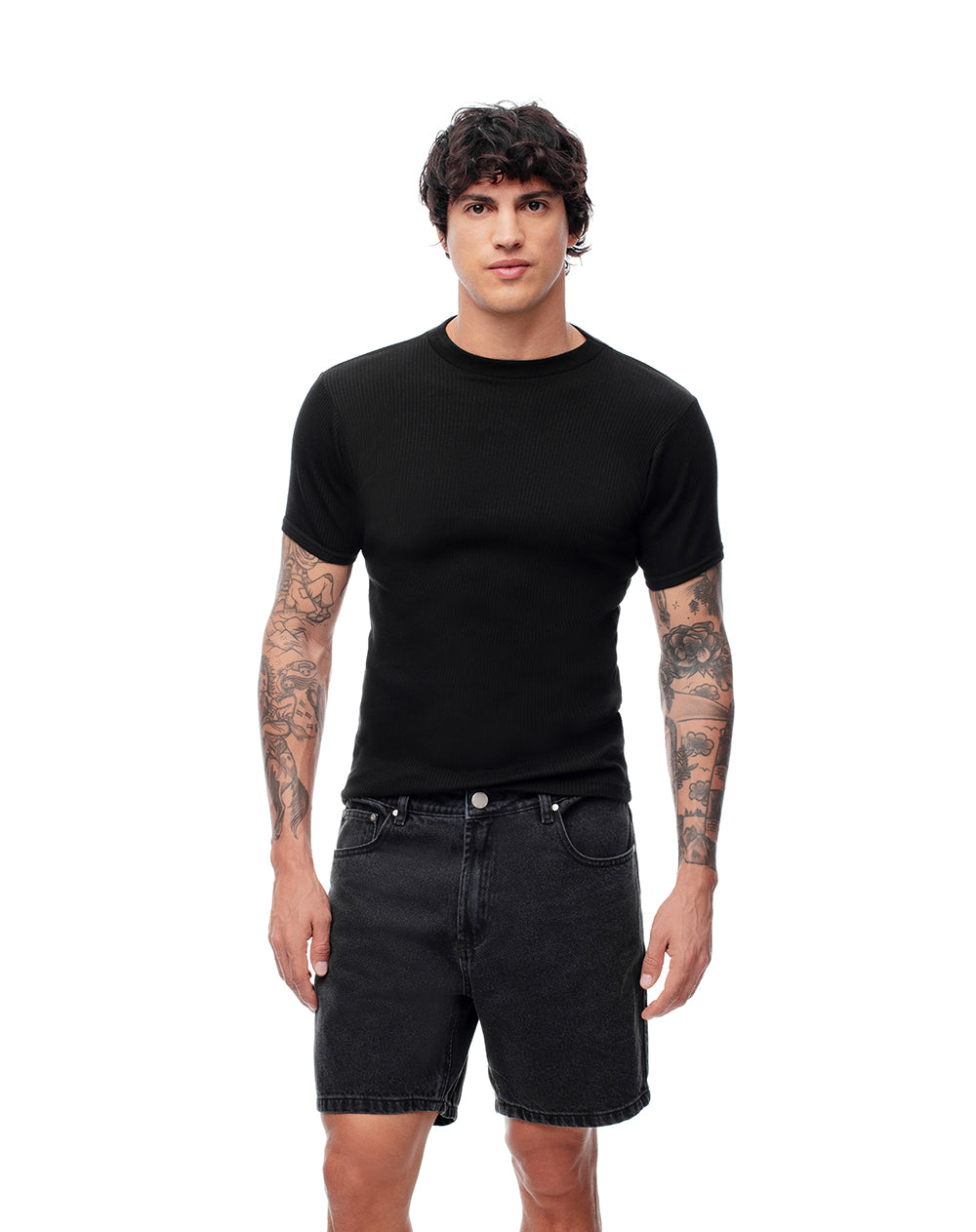 Bermuda denim regular negra hombre