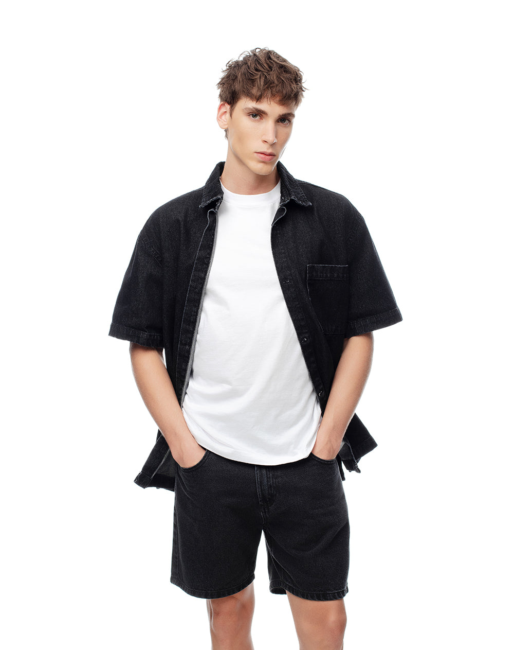 Bermuda denim regular negra hombre