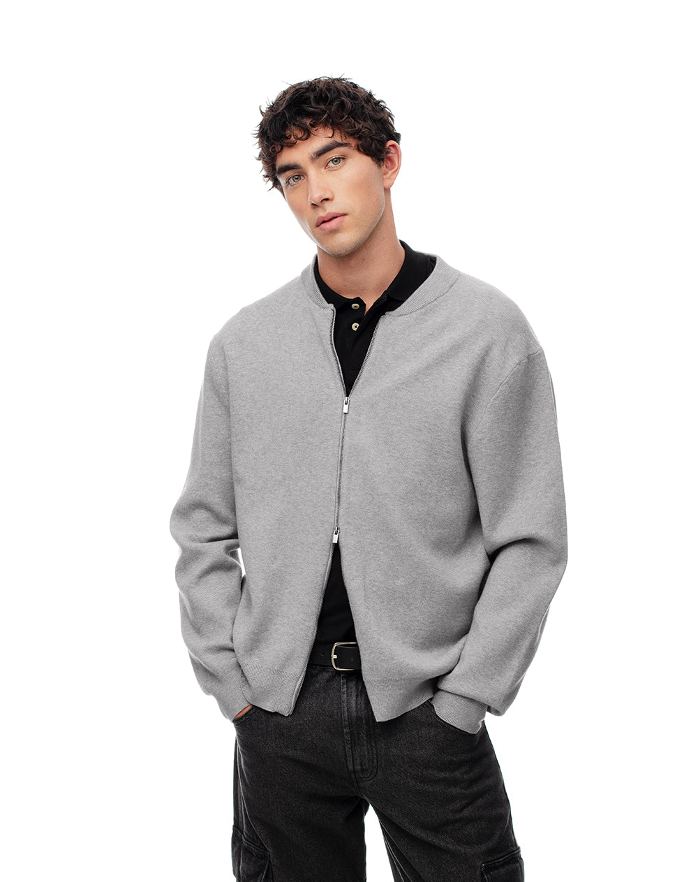 Chaqueta bomber regular cierre doble gris hombre