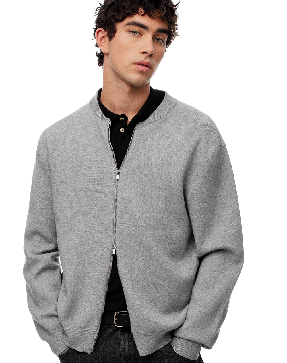 Chaqueta bomber regular cierre doble gris hombre
