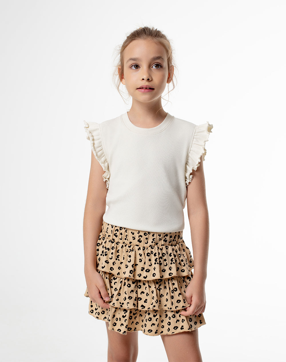Falda capas algodón short interno estampada niña