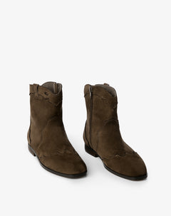 Botas tipo cowboy gamuzadas café niña