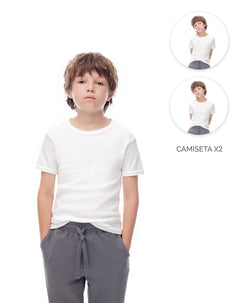Camiseta slim algodón x2unds blanca niño