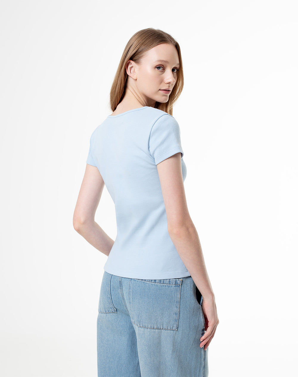 Camiseta slim algodón azul mujer
