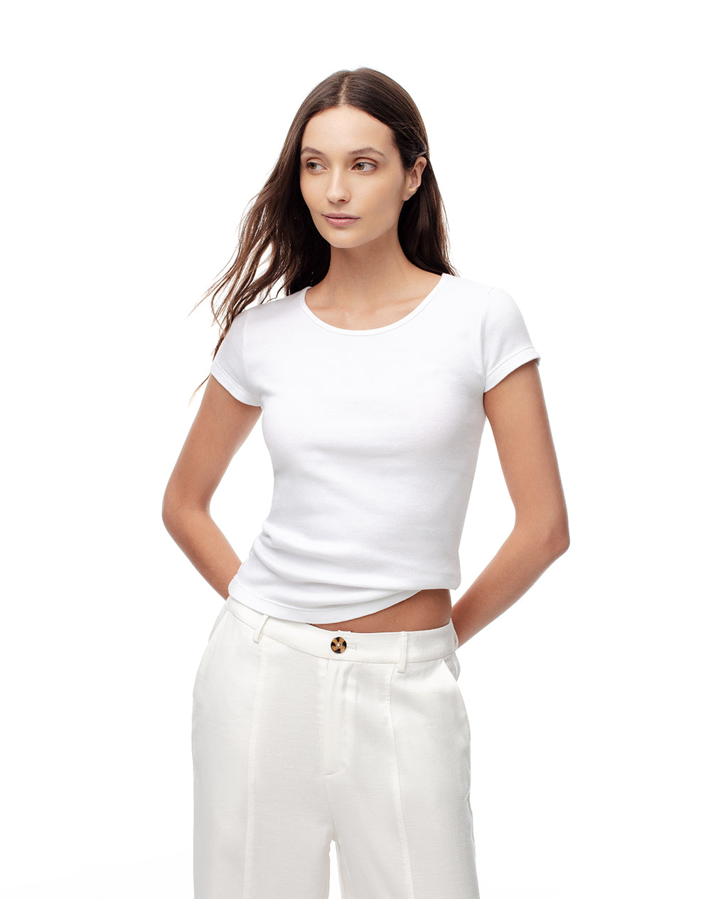 Pack x2 camiseta slim algodón rayas + blanco mujer