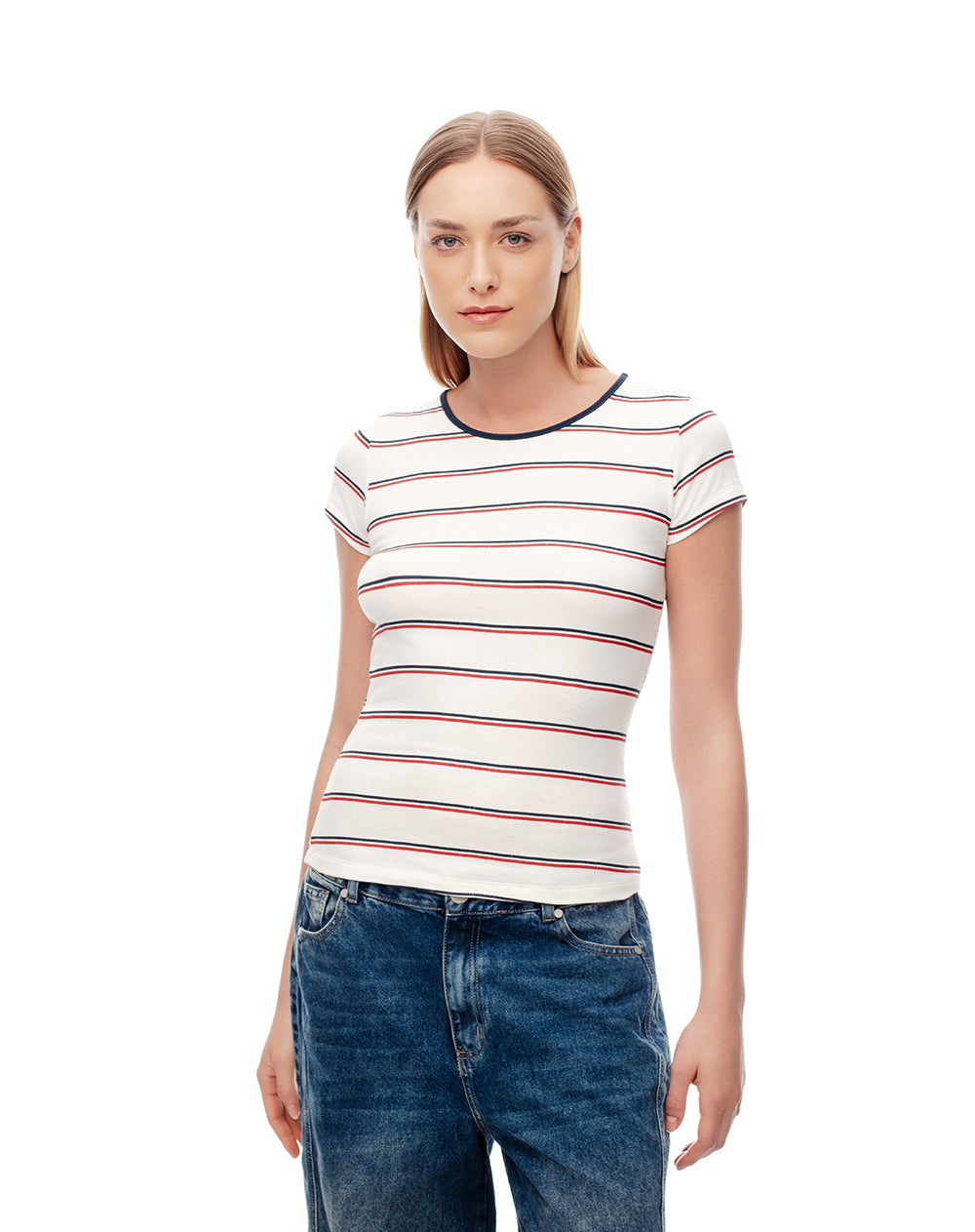 Camiseta slim algodón rayas mujer