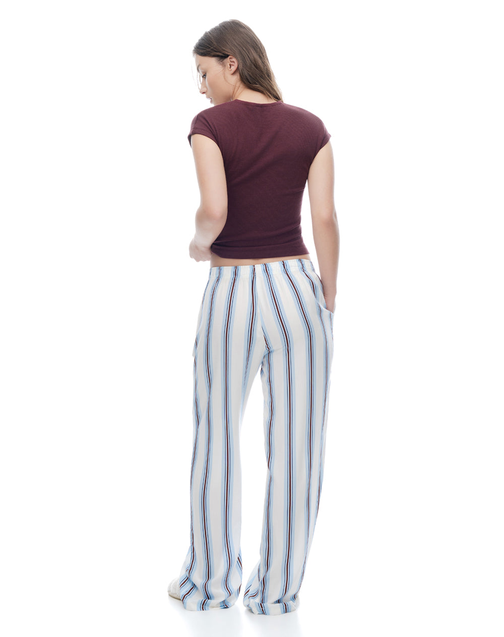 Pantalón relaxed tiro medio azul rayas mujer
