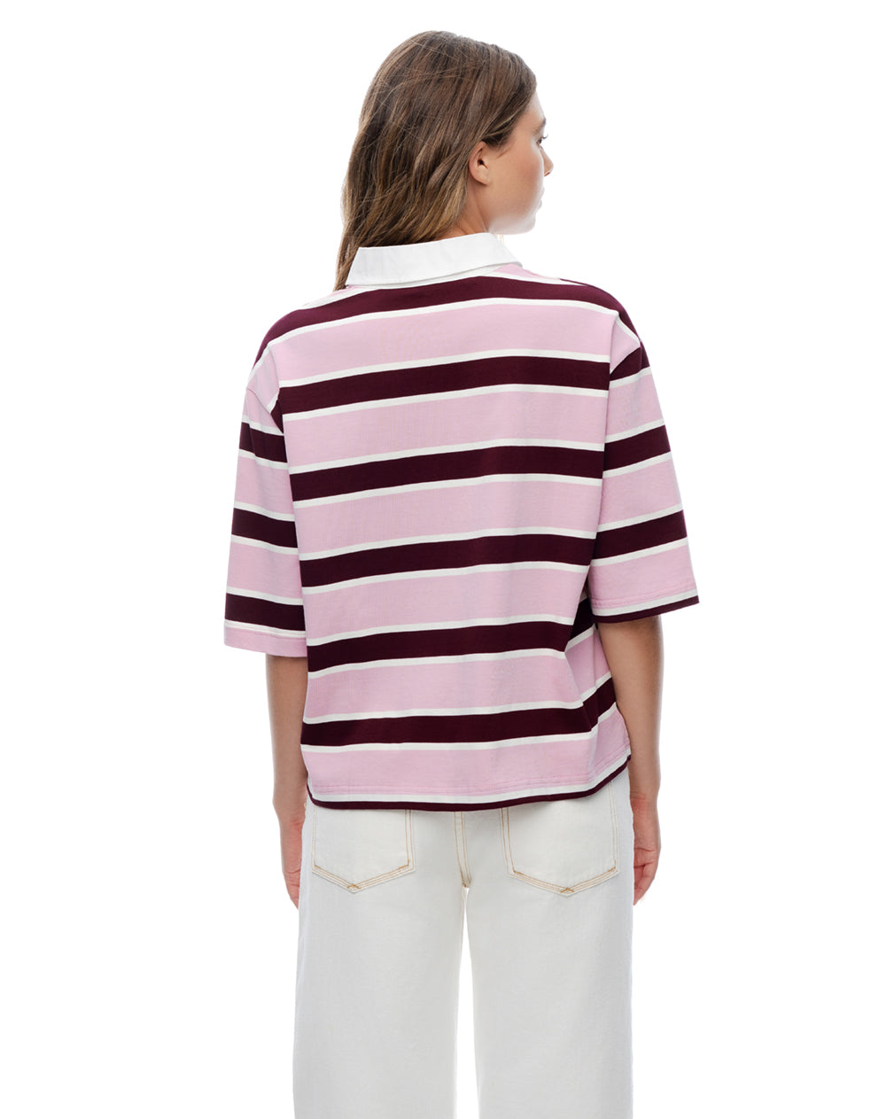 Polo manga corta oversize algodón rayas mujer
