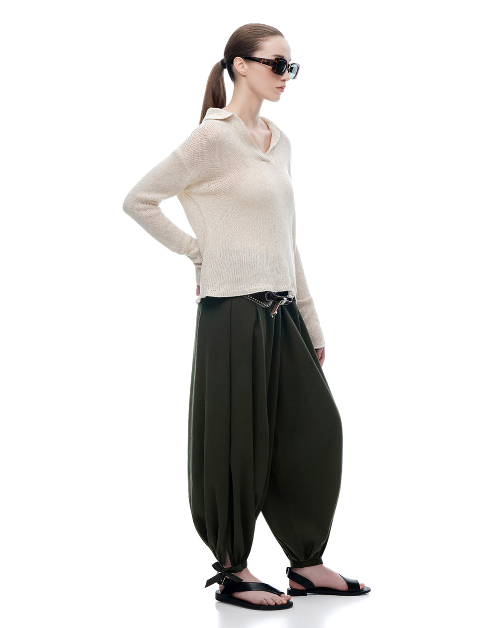 Pantalón loose fit tiro medio verde