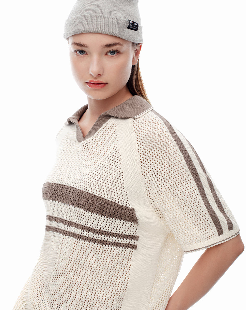 Polo regular tejida algodón crudo mujer