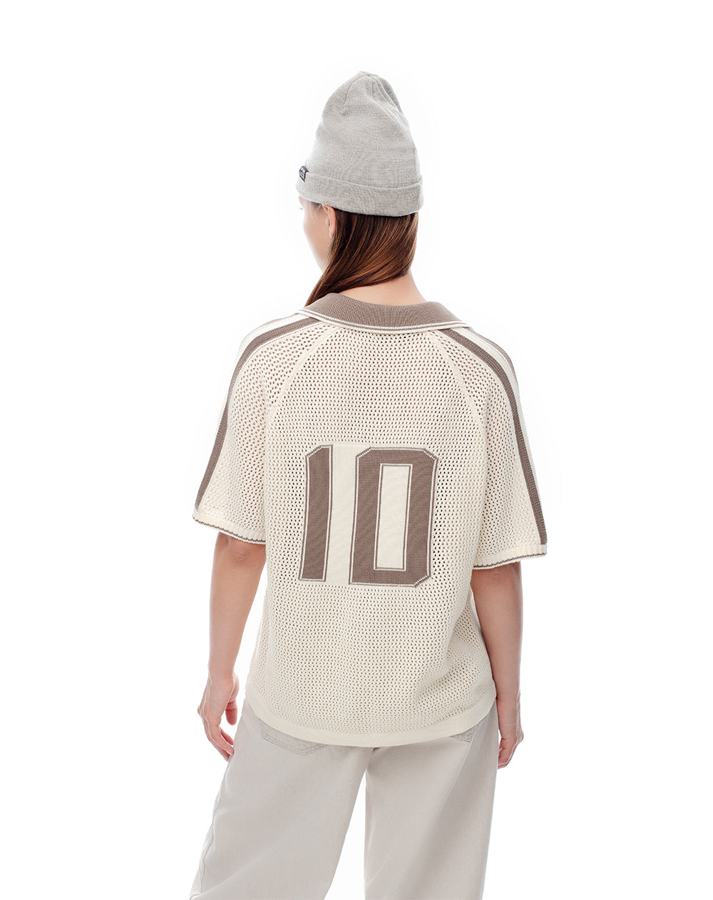 Polo regular tejida algodón crudo mujer