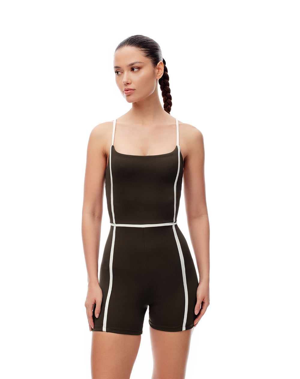 Enterizo deportivo secado rápido chocolate mujer