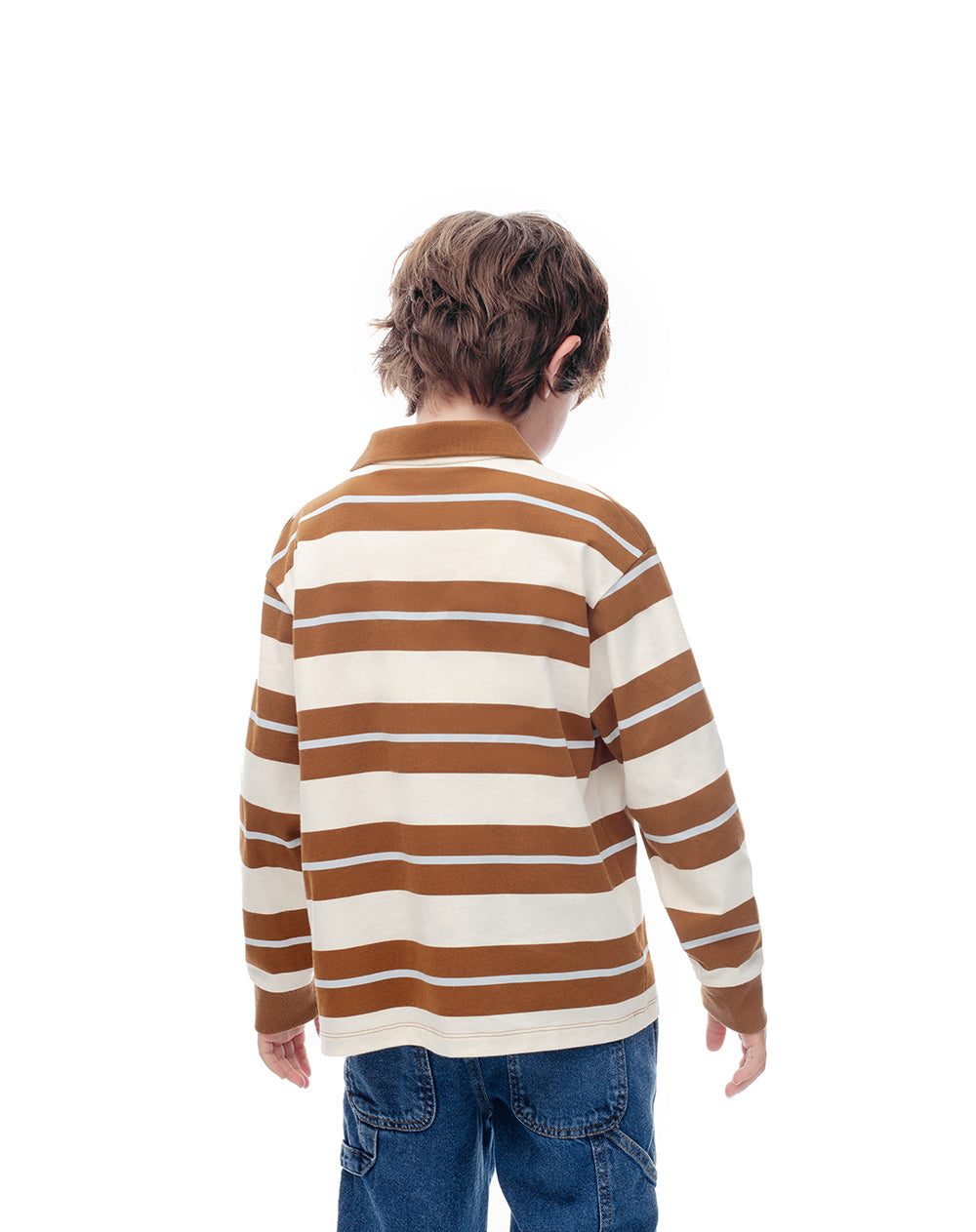 Camibuzo tipo polo regular algodón café rayas niño