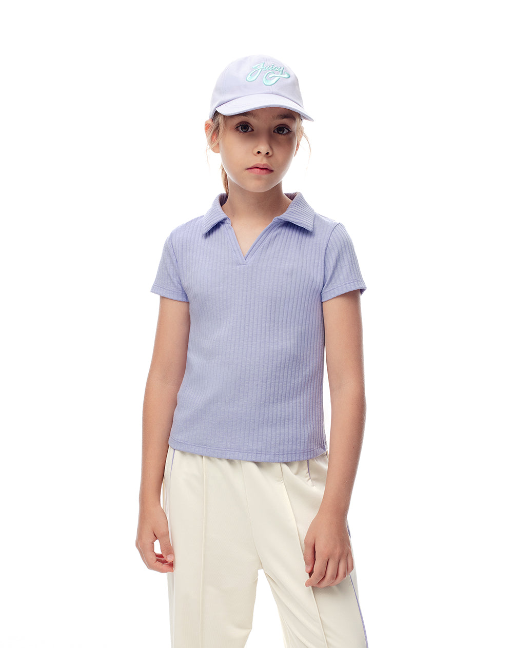 Polo slim tejido de punto lavanda niña