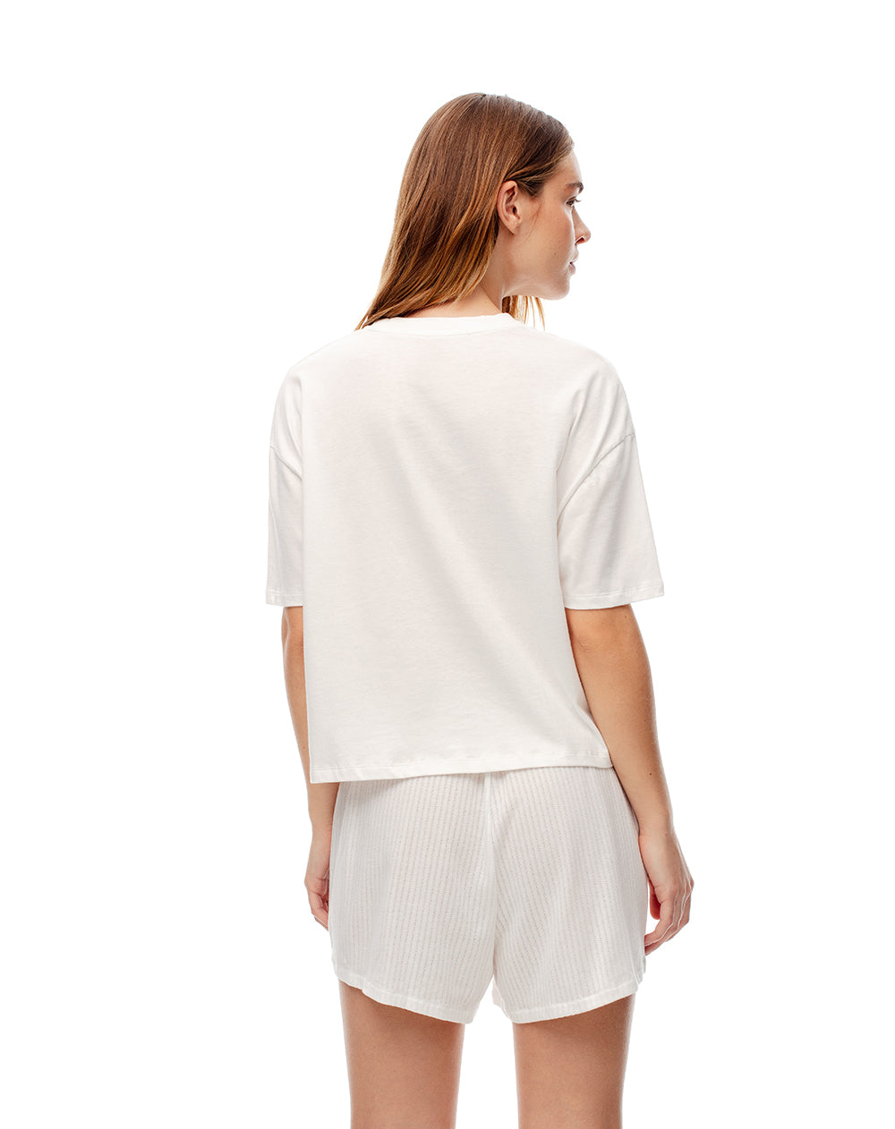 Camiseta + short de pijama mujer algodón blanco