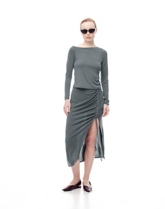 Falda midi tiro medio gris mujer