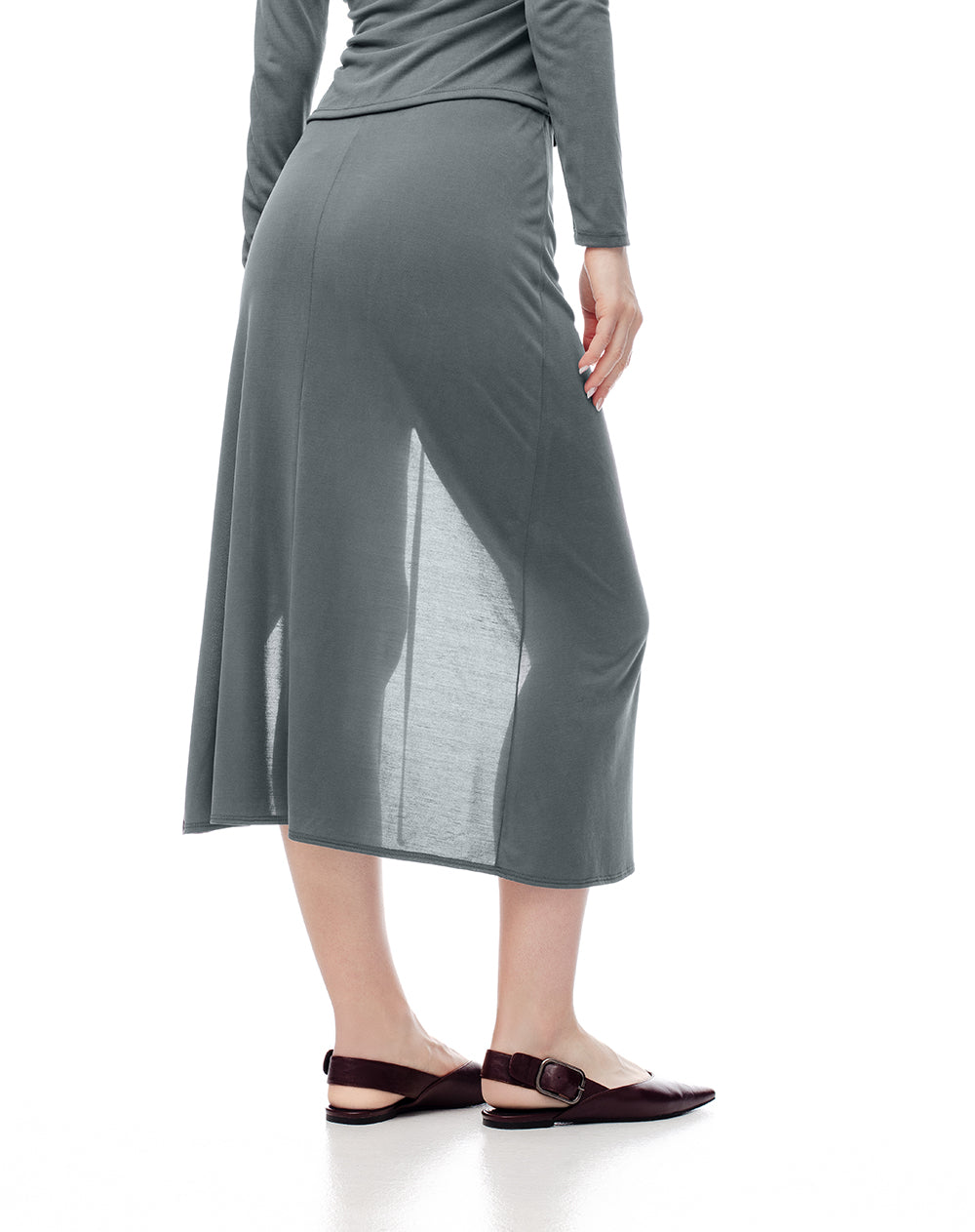 Falda midi tiro medio gris mujer