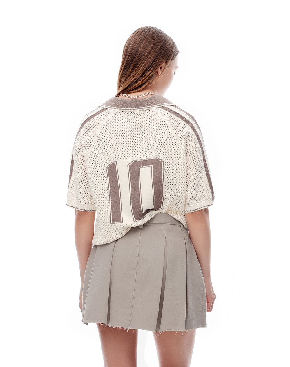 Falda tiro alto drill algodón taupe mujer