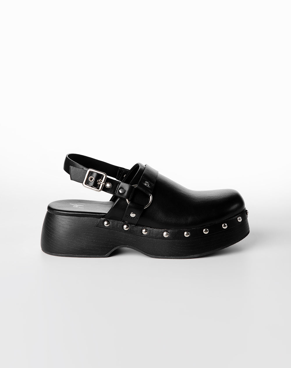 Zuecos tipo mule con plataforma negro mujer