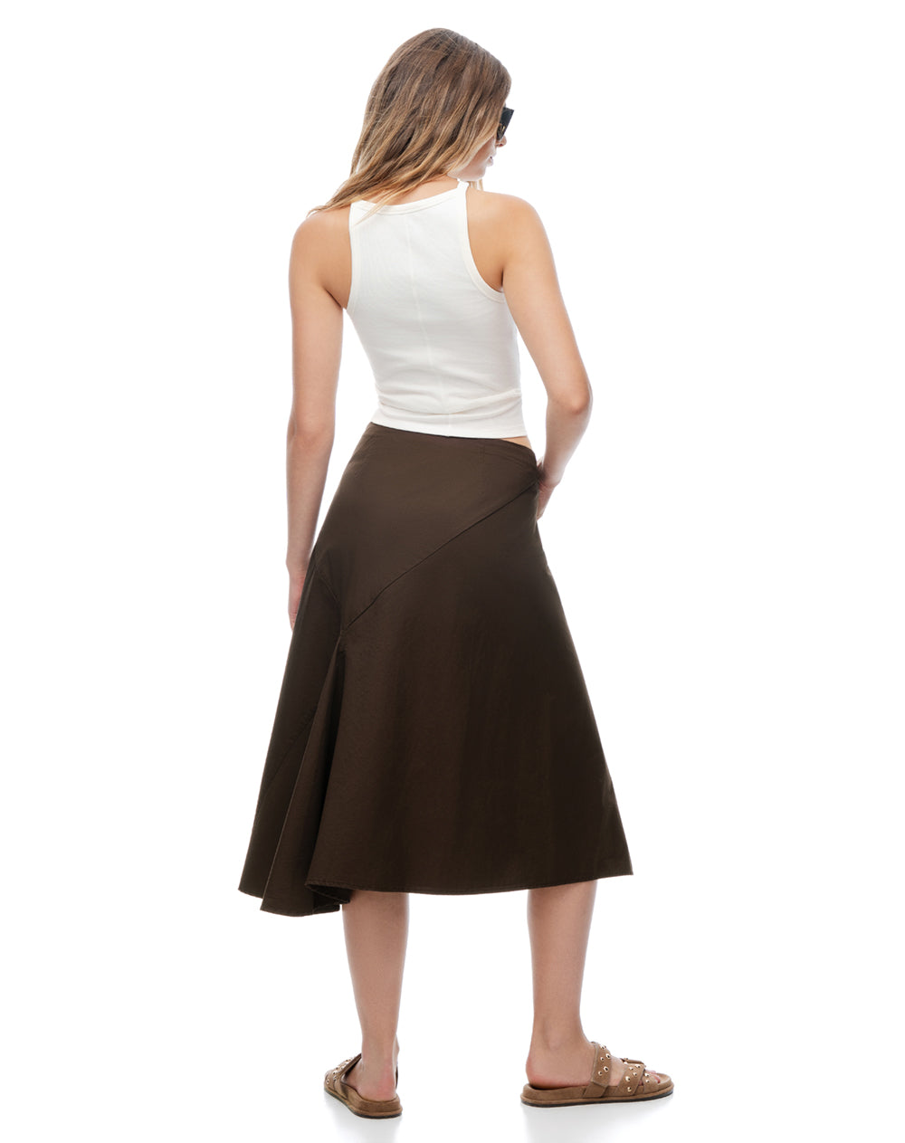 Falda midi tiro medio silueta tipo A café mujer
