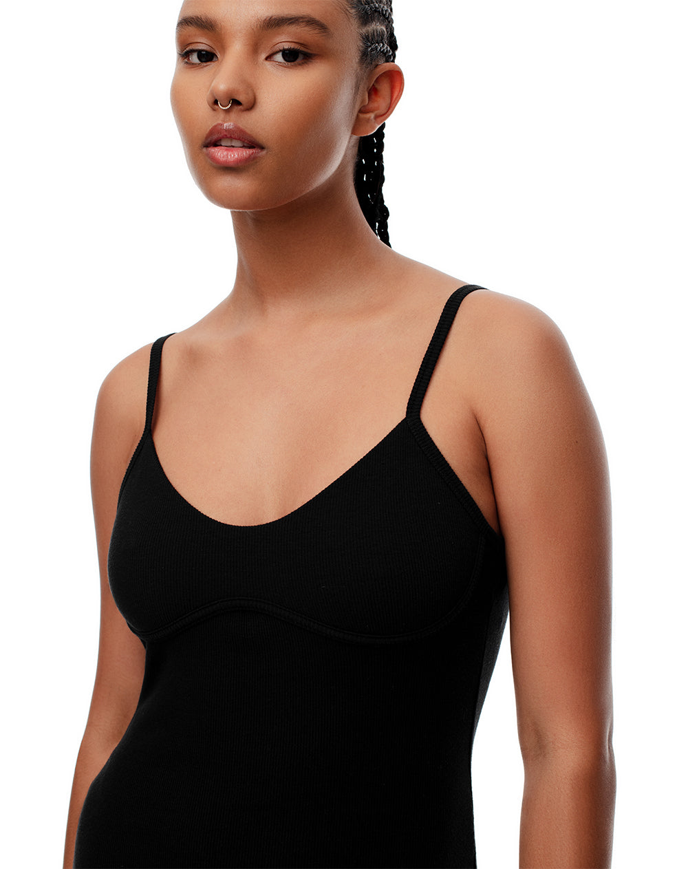 Vestido midi rib algodón negro mujer