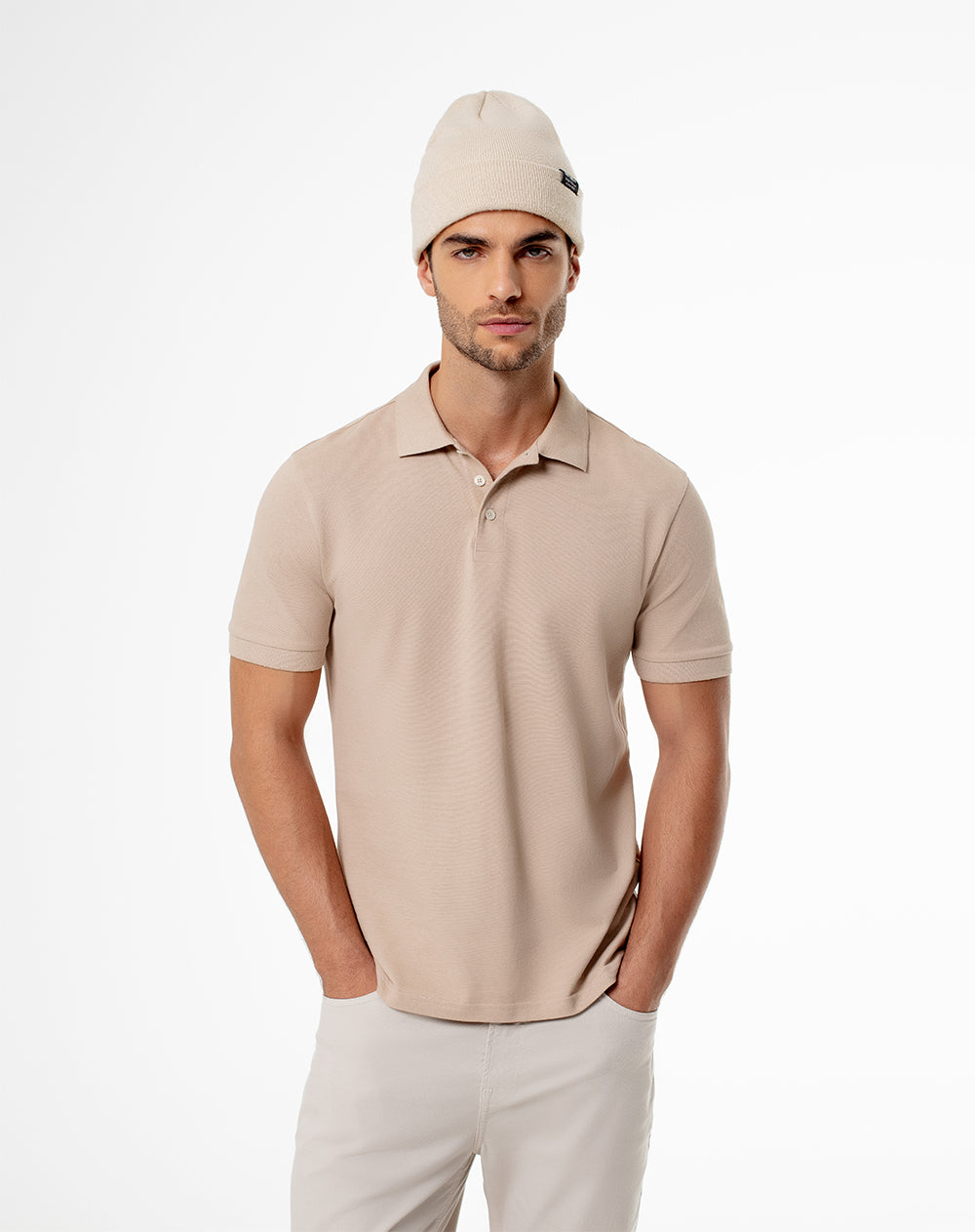 Polo slim algodón caqui hombre