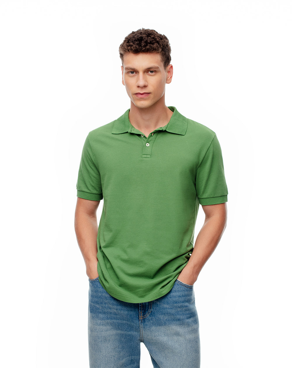 Polo slim algodón verde hombre