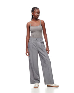 Pantalón wide leg tiro alto gris mujer