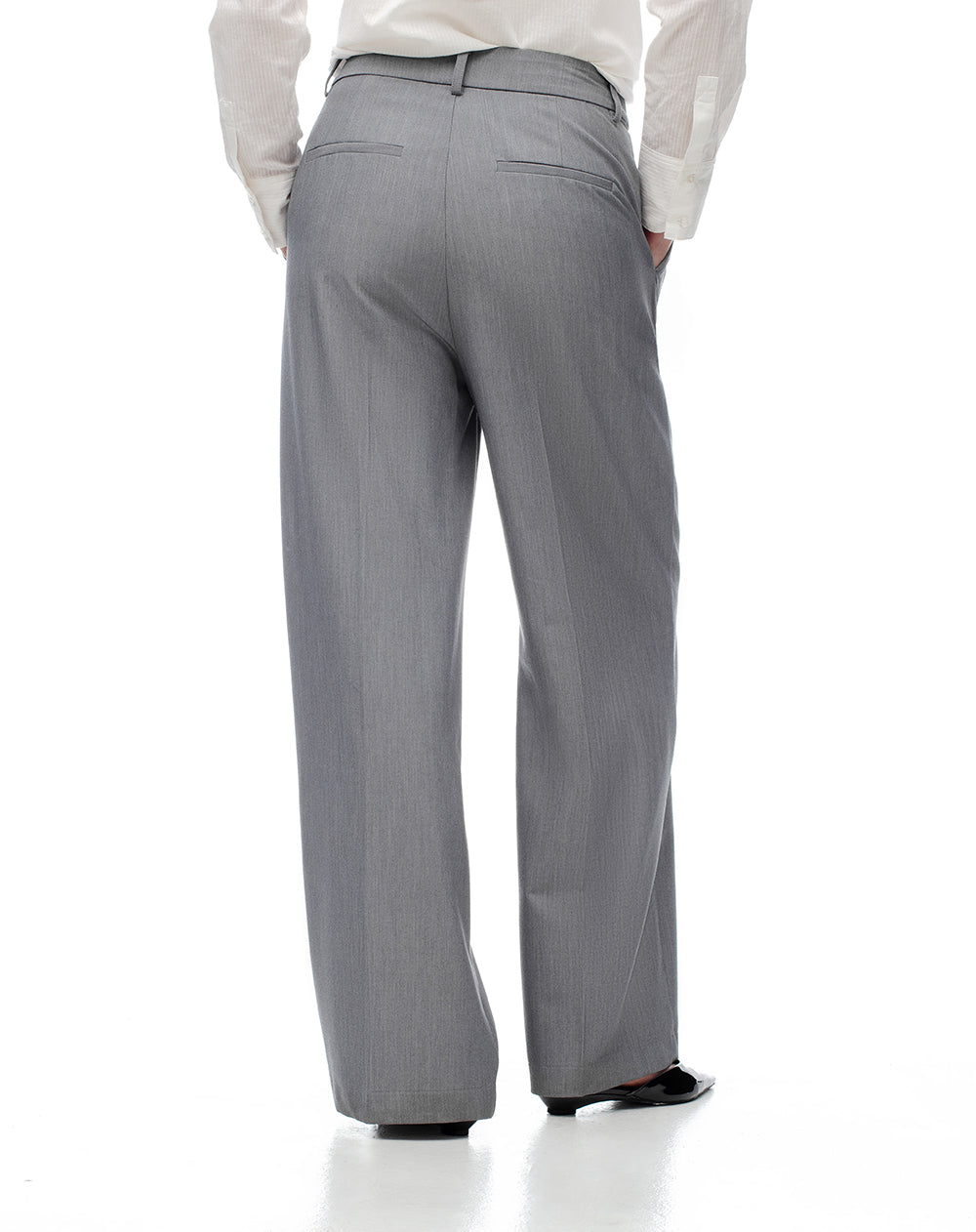 Pantalón wide leg tiro alto gris mujer