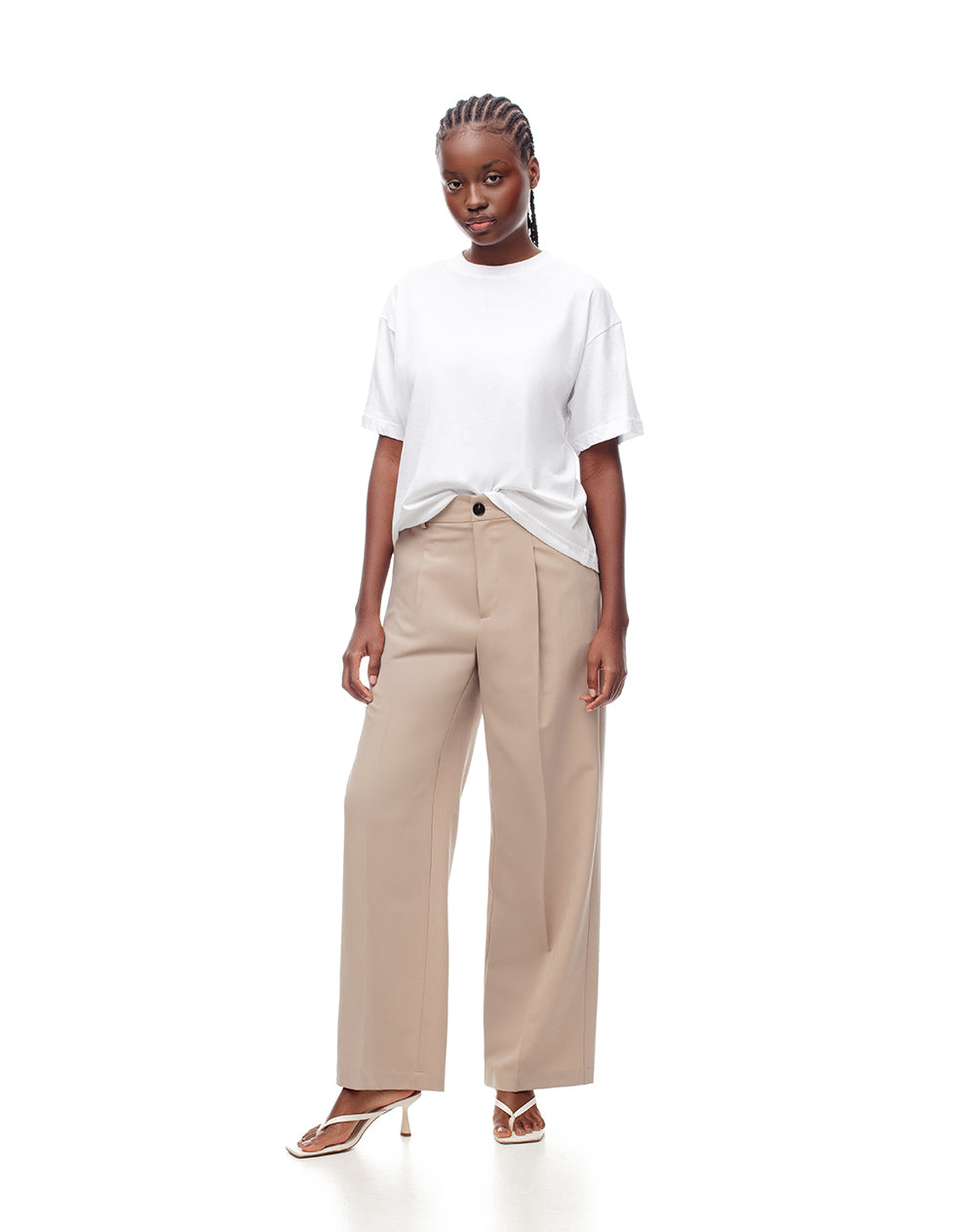 Pantalón wide leg tiro alto caqui mujer