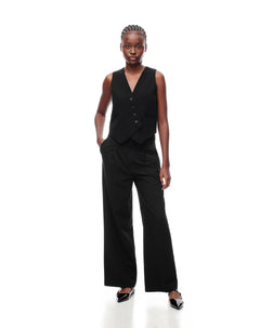 Pantalón wide leg tiro alto negro mujer