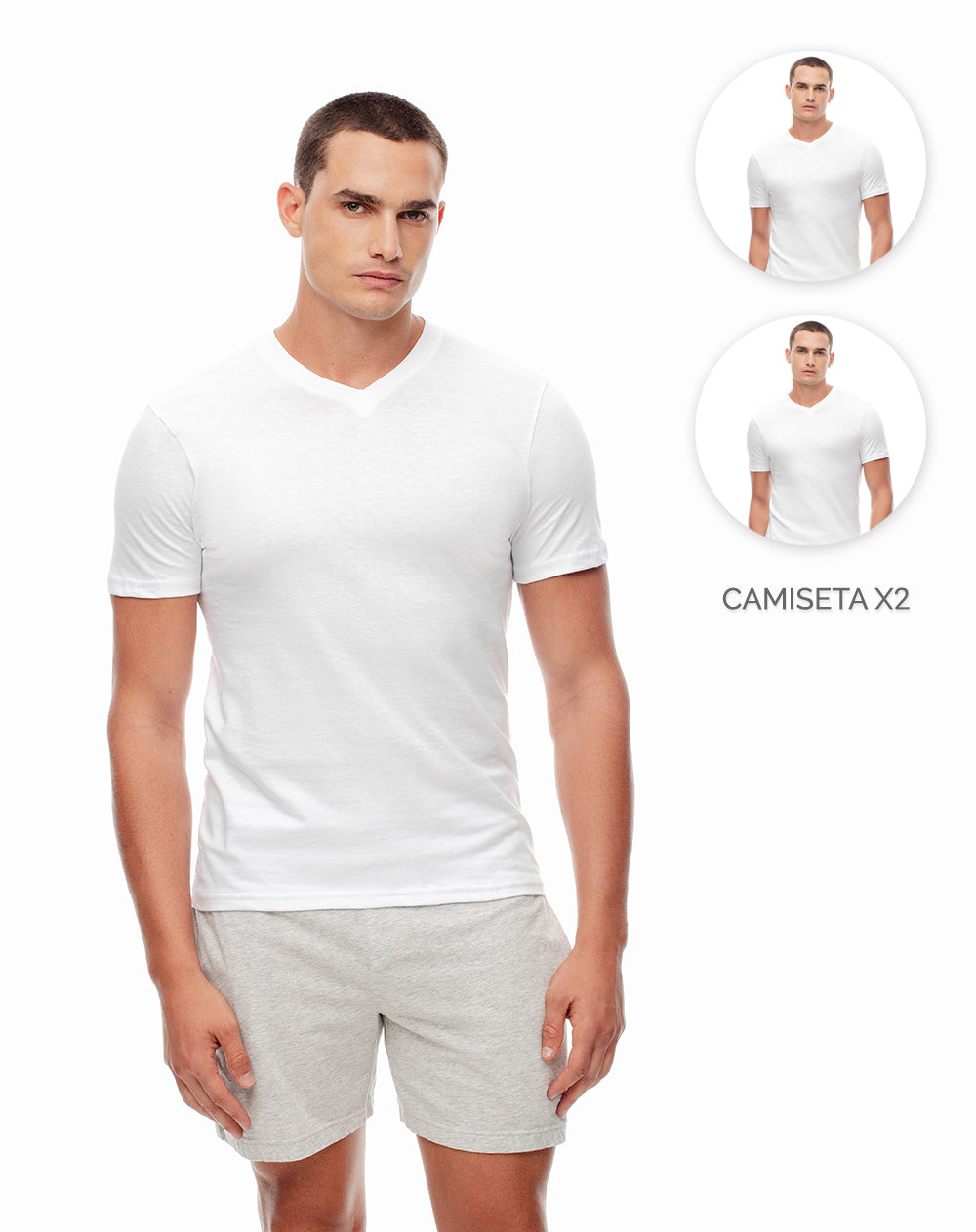 Camiseta slim algodón jersey x2unds blanca hombre