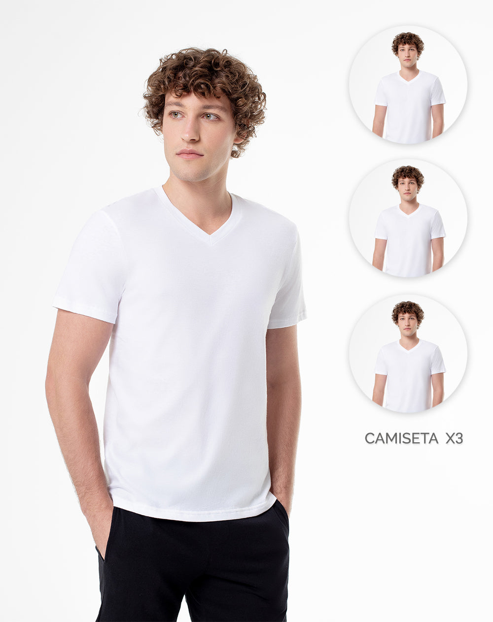 Para Hombre Cuello V Camiseta Blanca De Algodon Hombre Playera