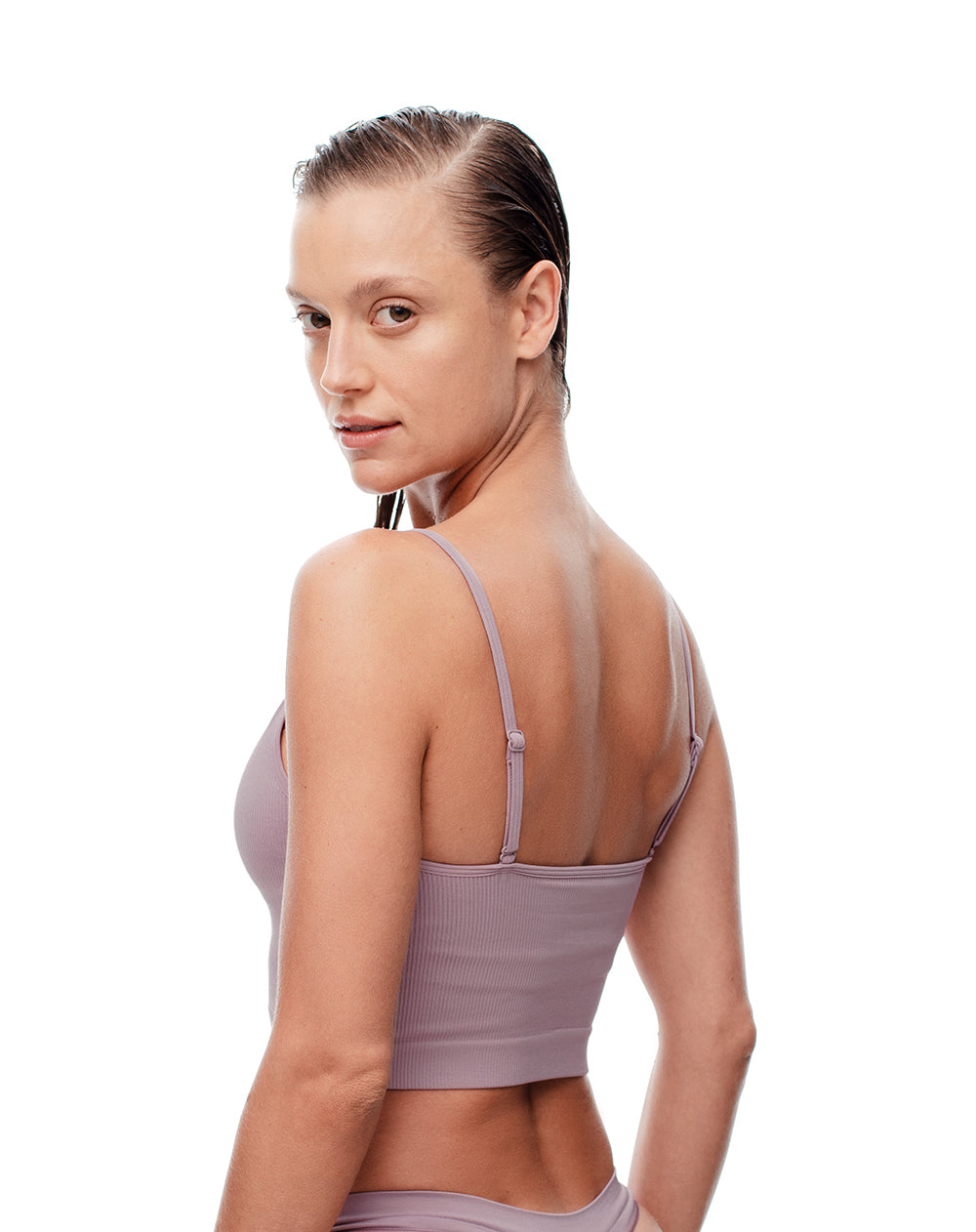 Crop top slim seamless morado mujer