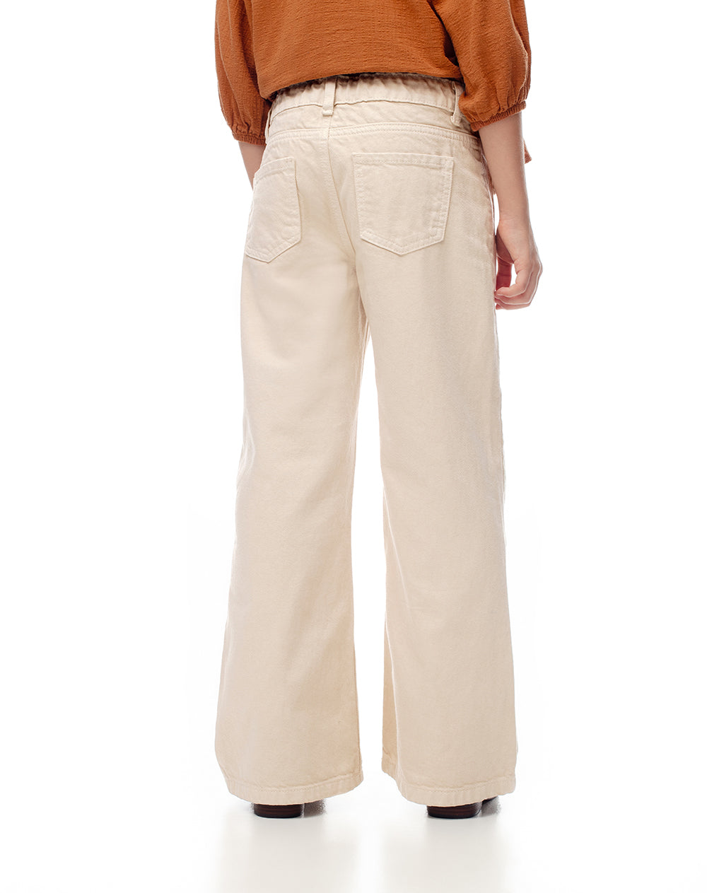 Pantalón flare tiro medio drill algodón habano niña