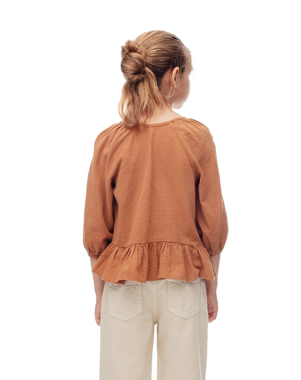 Blusa regular anudada algodón caramelo niña