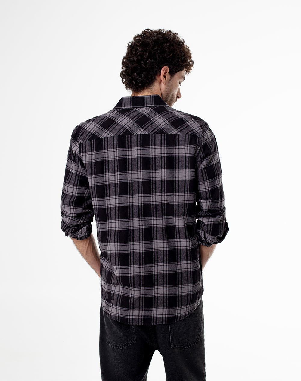 Camisa manga larga slim algodón cuadros hombre