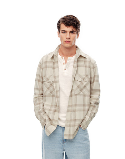 Camisa manga larga regular algodón cuadros hombre