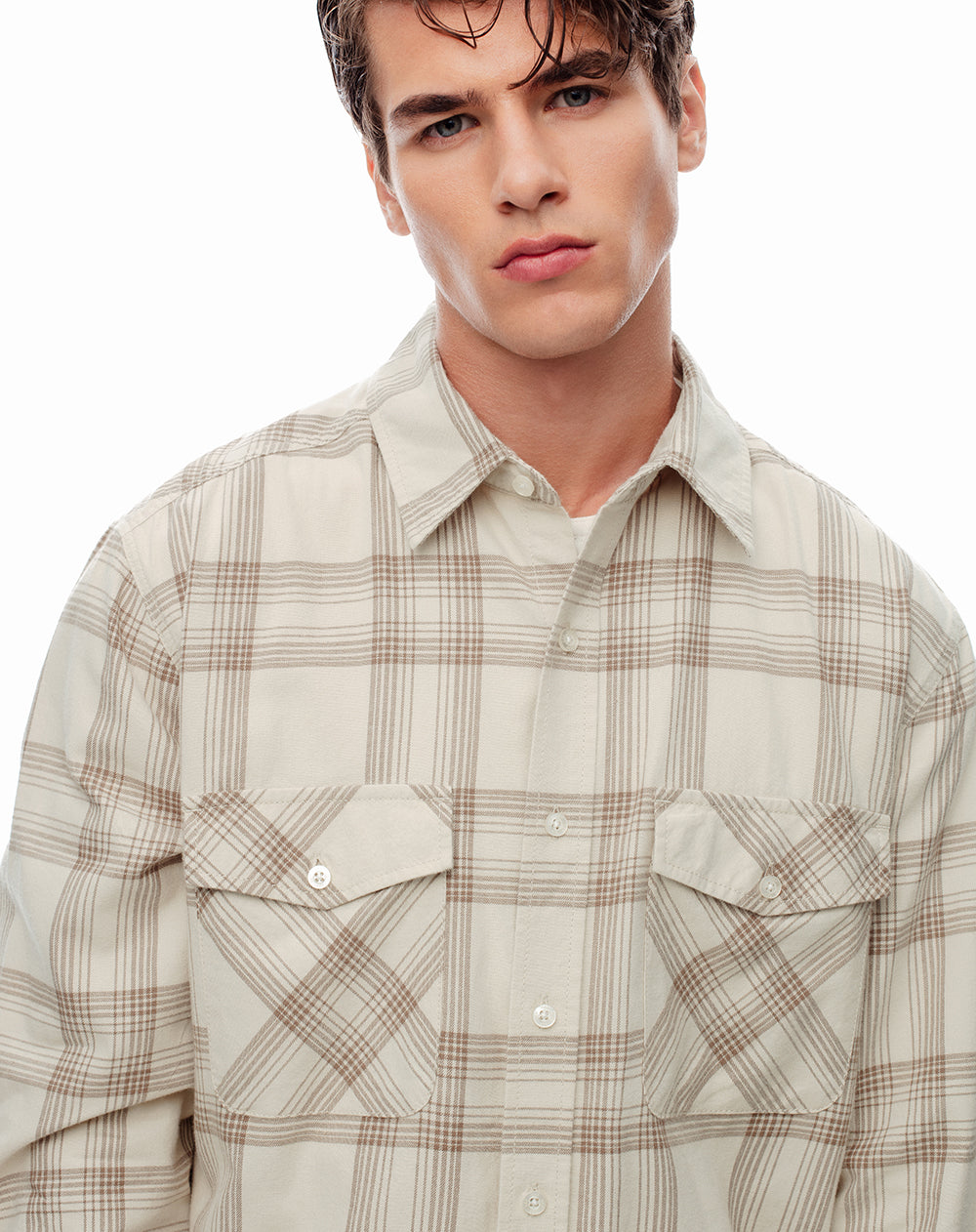 Camisa manga larga regular algodón cuadros hombre