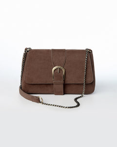Bolso bandolera efecto gamuza café mujer
