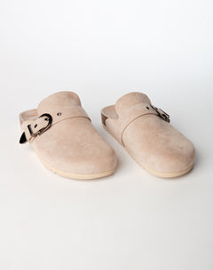 Zuecos tipo clog gamuzado café mujer