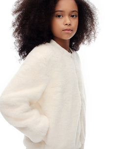 Chaqueta bomber efecto peluche crema niña