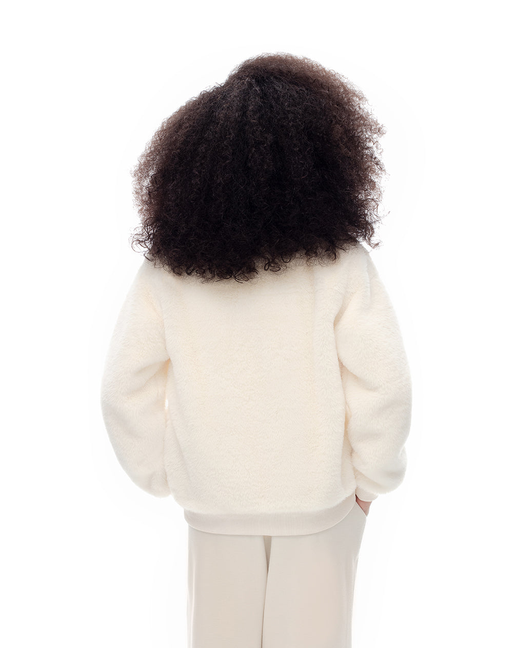 Chaqueta bomber efecto peluche crema niña