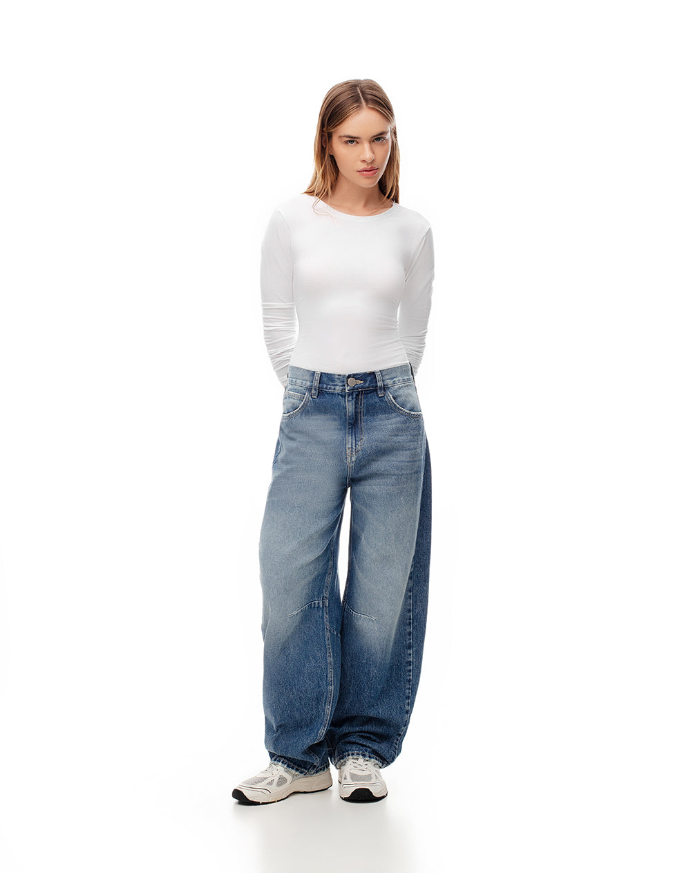 Jean wide leg tiro medio índigo medio mujer