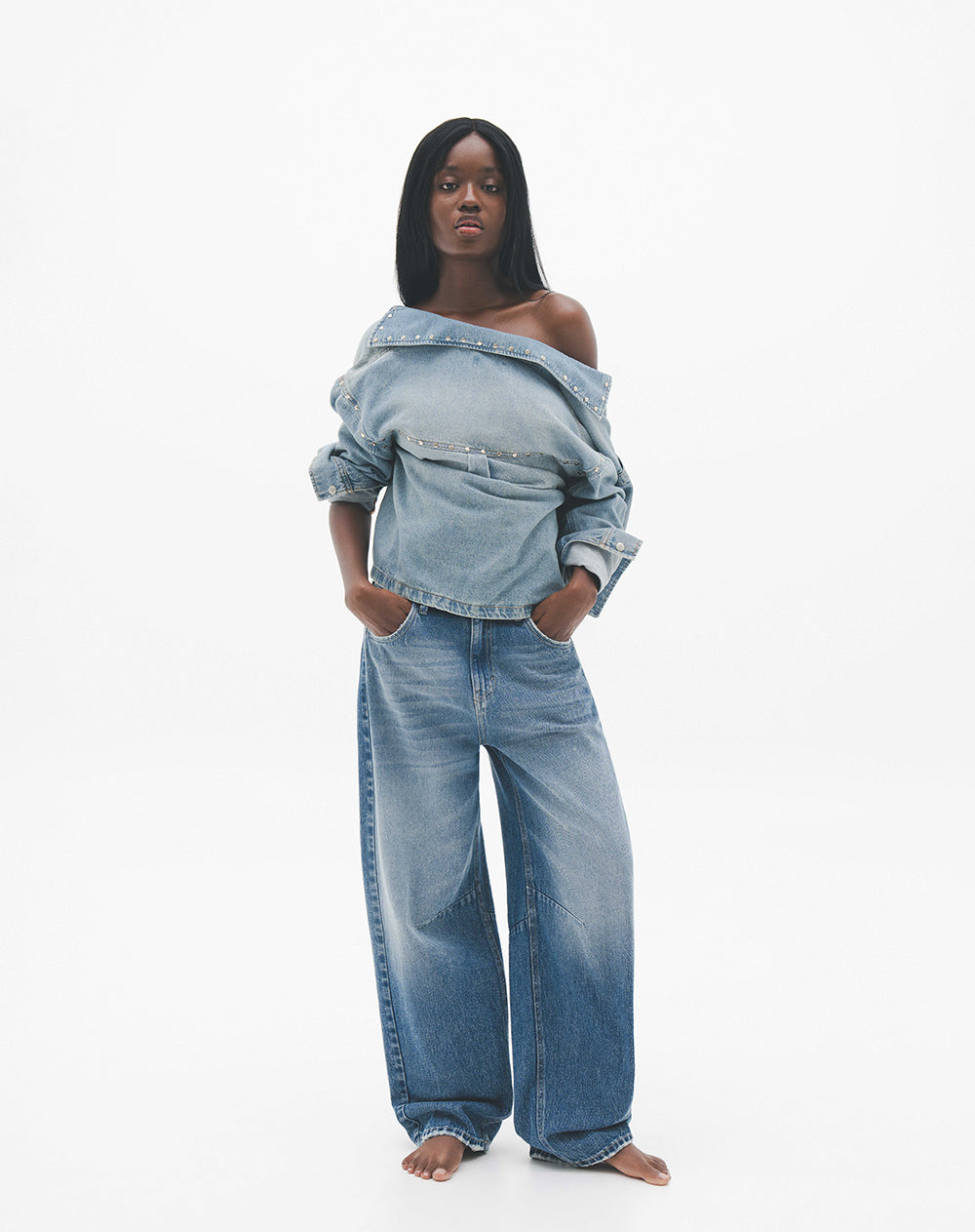 Jean baggy fit tiro medio indigo