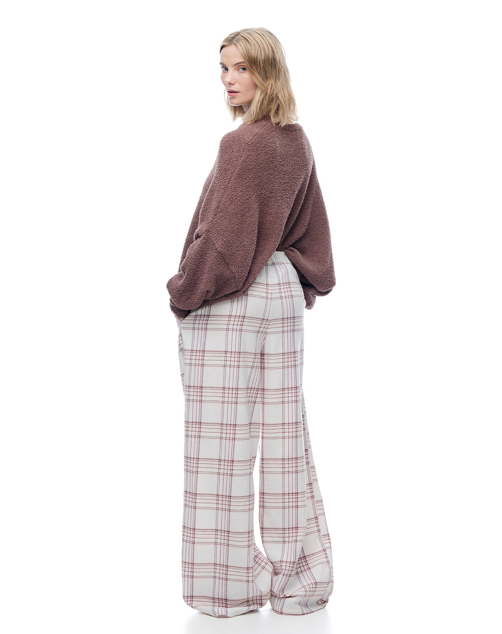 Pantalón relax tiro medio algodón cuadros mujer