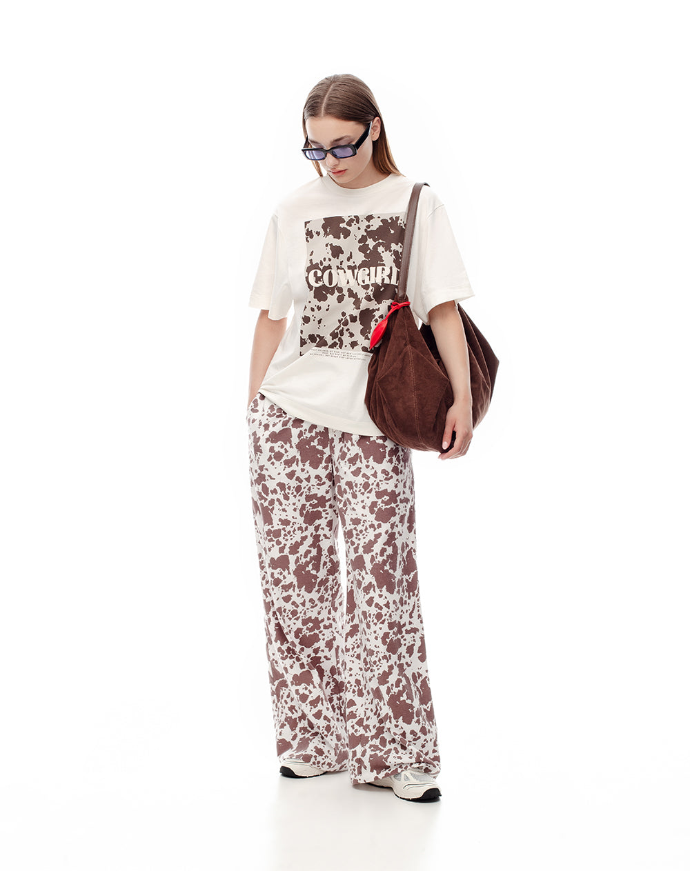 Pantalón relax tiro medio algodón print mujer